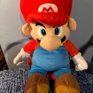Nintendo Plush Mario in Red, Blue, & Tan backpack